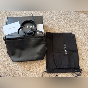 VESTIRSI Black Pebbled Eden Leather Slouch Bag with extra crossbody strap